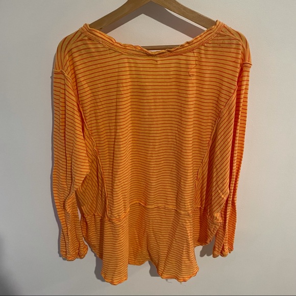Free People Orange Stripe Hong Kong Henley Top S - Picture 8 of 9